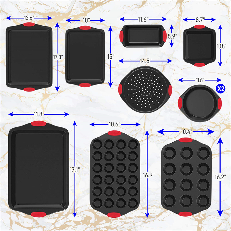 21-Piece Non-Stick Cookware Set with Red Silicone Handles – Oven Safe, Includes Saucepans, Dutch Oven, Frypans, and Baking Pans