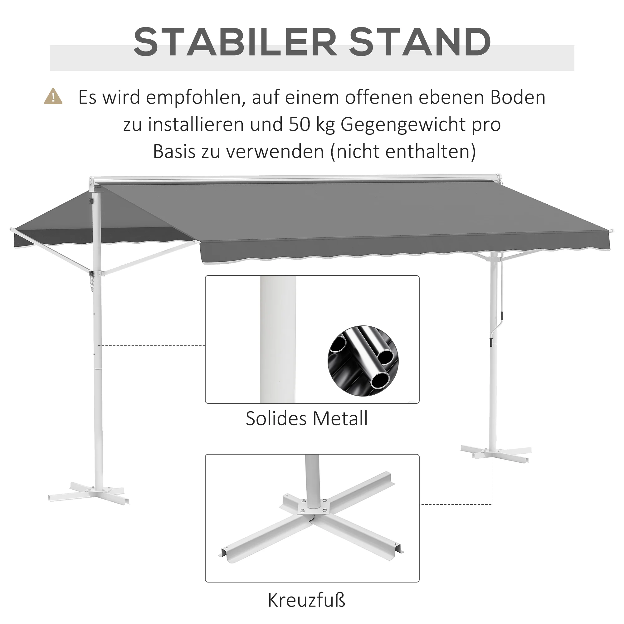 Outsunny Staande luifel met knikarm tuinluifel luifel zwengel grijs 4,5 x 3,42 m