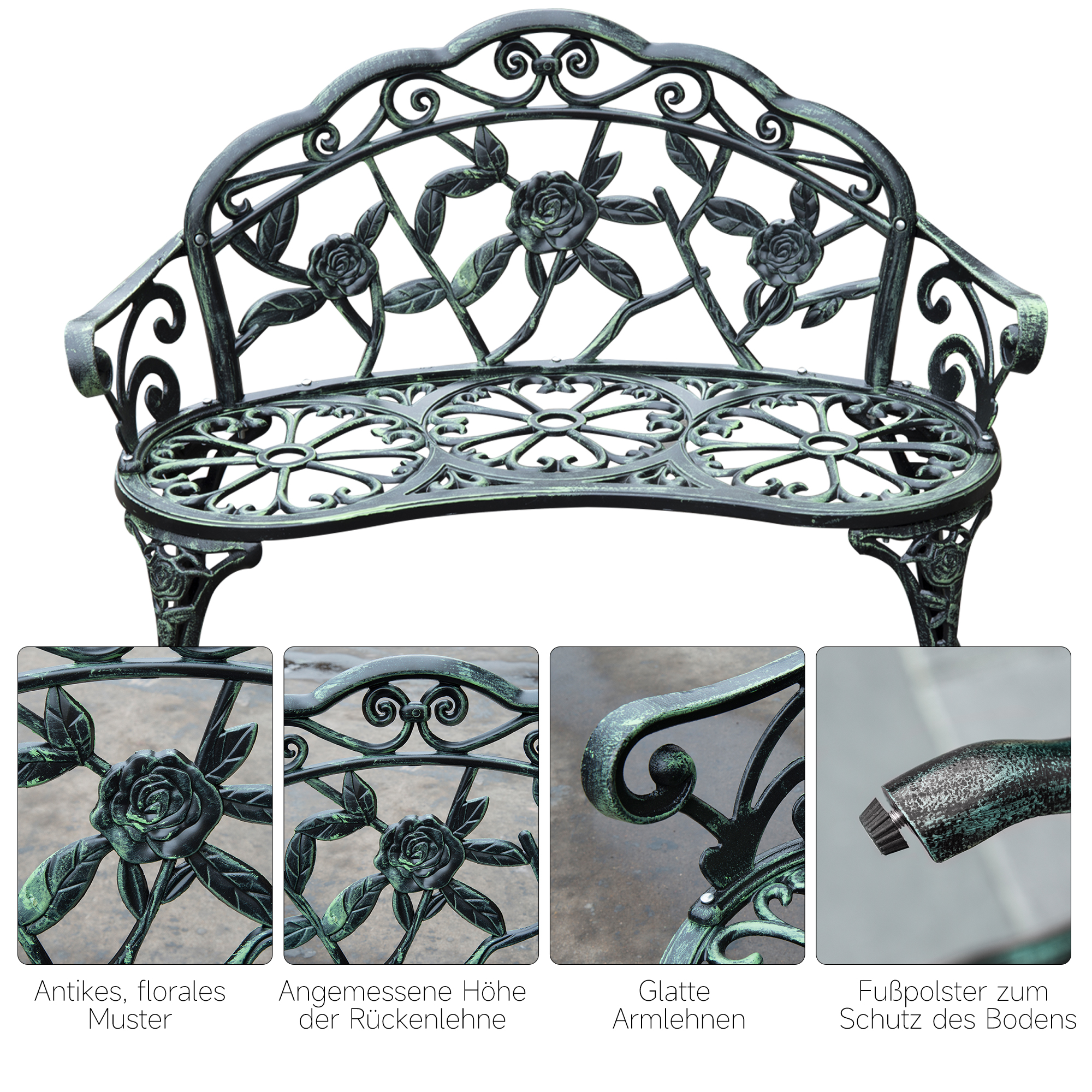 Metalen tuinbank zitbank parkbank tuinmeubel tweezitter bloemenbank antieke bank