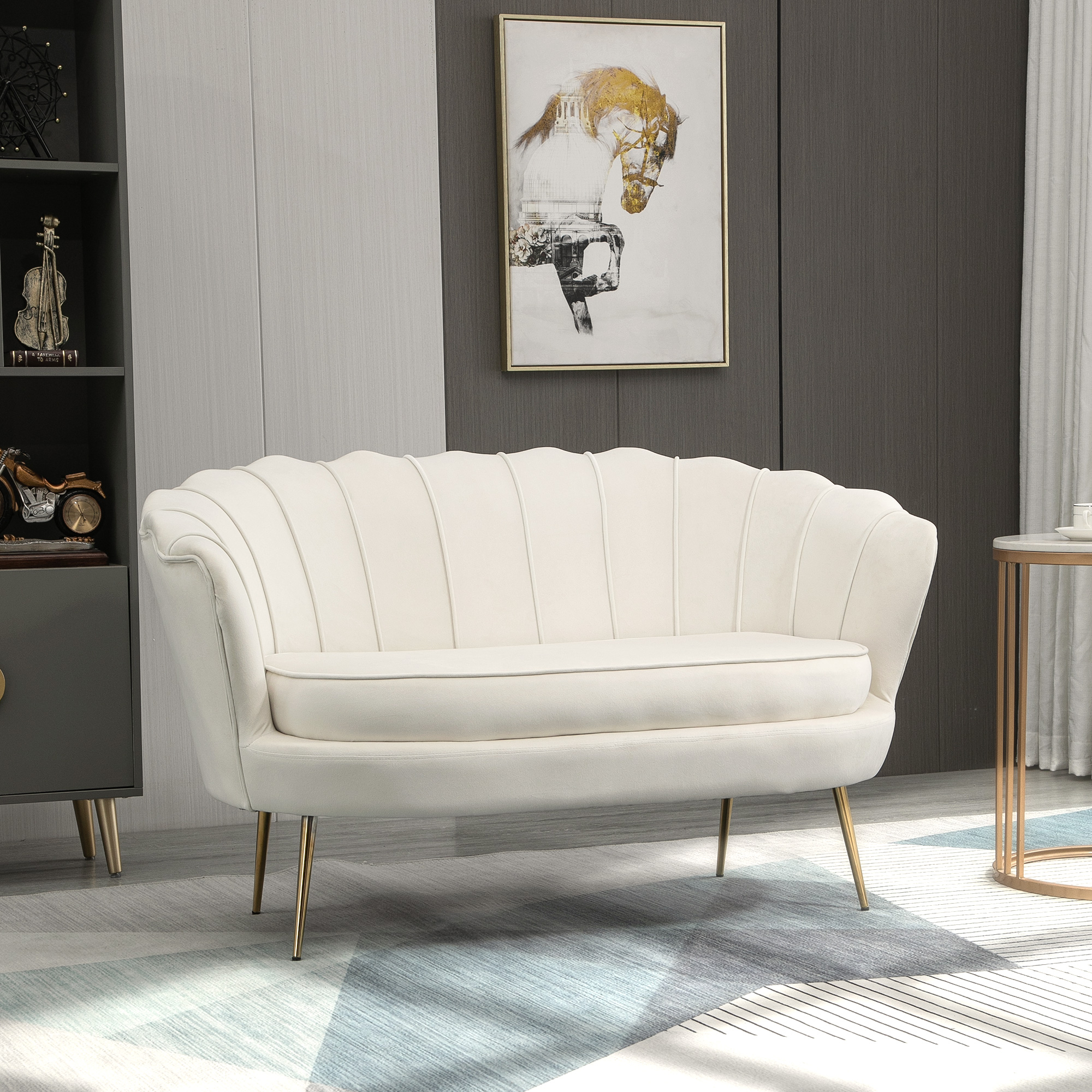 HOMCOM Vintage 2-zitsbank, bank, gestoffeerd meubilair, fluweeloptiek, tot 150 kg, Crème/Goud