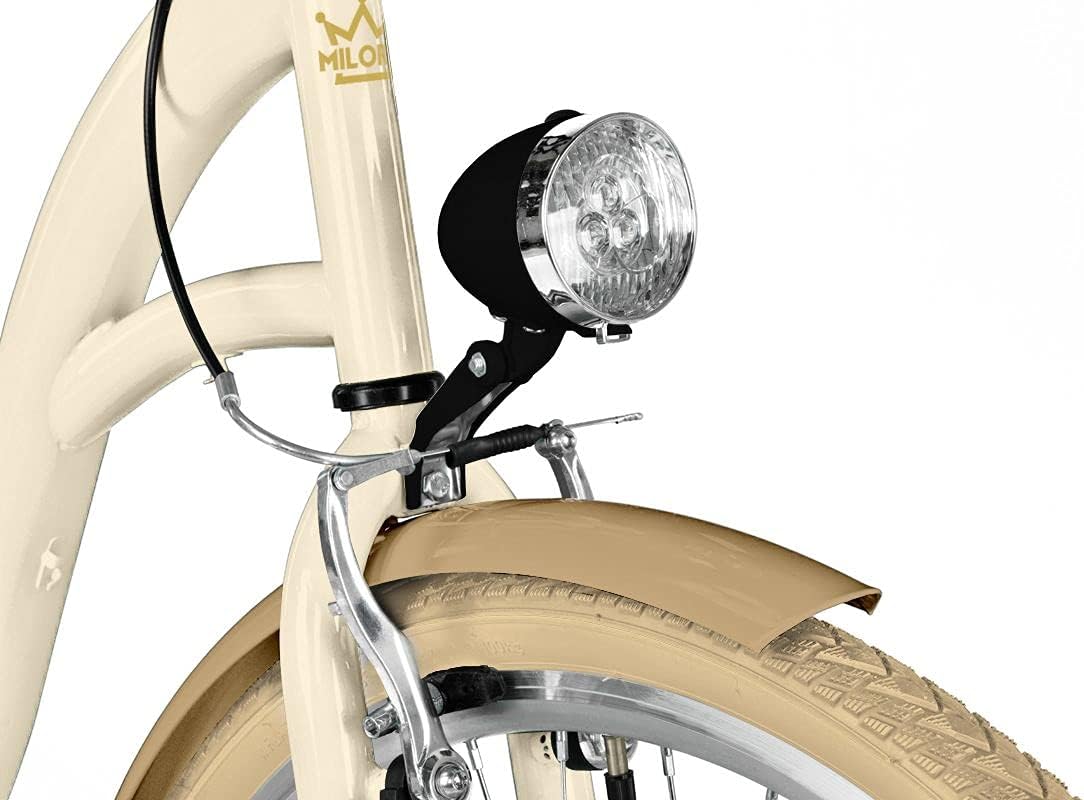 MILORD. Bicicleta de 26 pulgadas, 3 velocidades, color crema y marrón, con cesta y respaldo, bicicleta holandesa, bicicleta de ciudad, retro, vintage