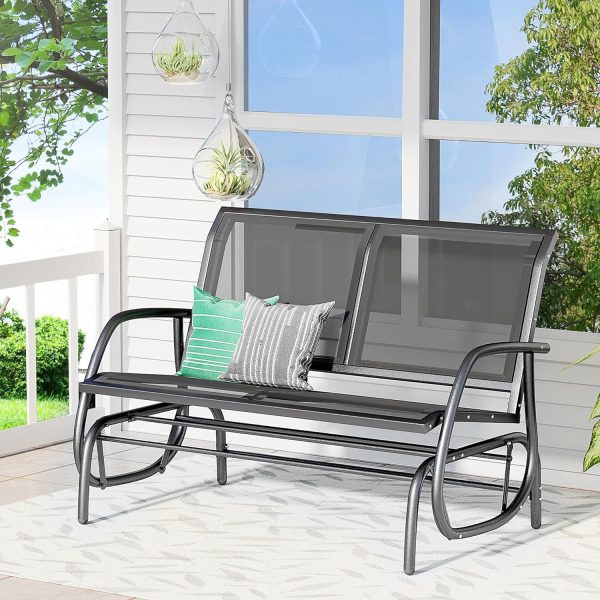 2-Person Outdoor Glider Bench, Patio Double Swing Rocking Chair Loveseat w/Powder Coated Steel Frame for Backyard Garden Porch, Black