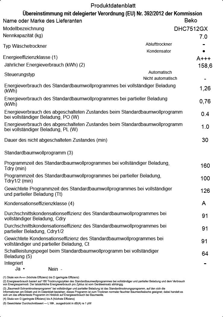 Beko DHC742GXS b300 Wrmepumpentrockner, Frontlader, 7 kg Beladungskapazitt, nur 50,8 cm tief, 15 Programme, Sonsortrocknung, Knitterschutz, Allergikergeeignet, Sulenfhig, Schontrommel, Wei