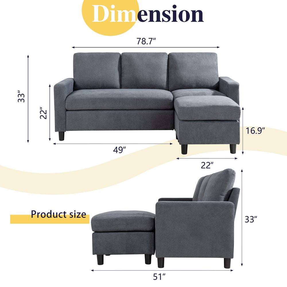 Walsunny Convertible Sectional Sofa, L-Shaped Linen Fabric Couch with Reversible Design and Movable Ottoman for Small Spaces