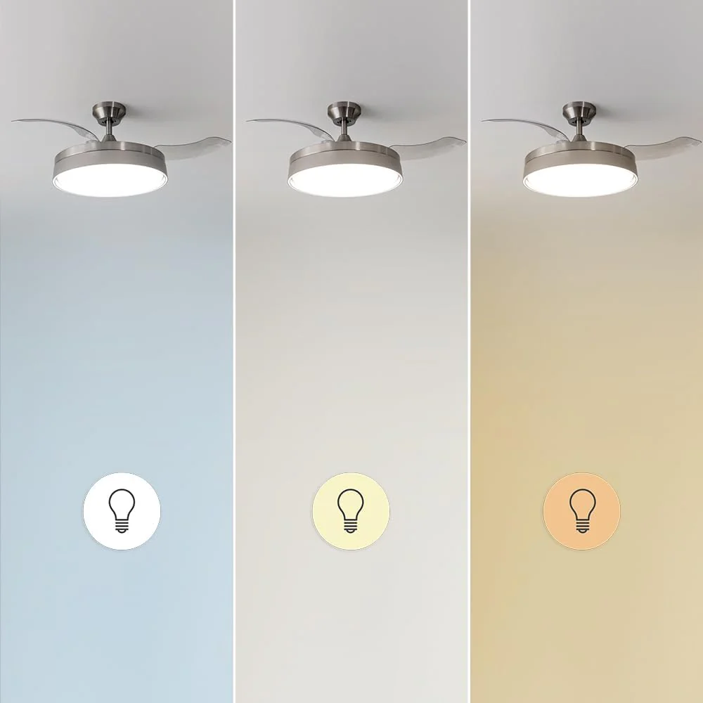 Ventilador de Techo Cecotec con Aspas Retráctiles y Lámpara Invisible EnergySilence Aero 4280 de Acero, 40 W, Diámetro 42 Pulgadas (106 cm), Temporizador, 3 Tonos de Luz, Función Verano-Invierno