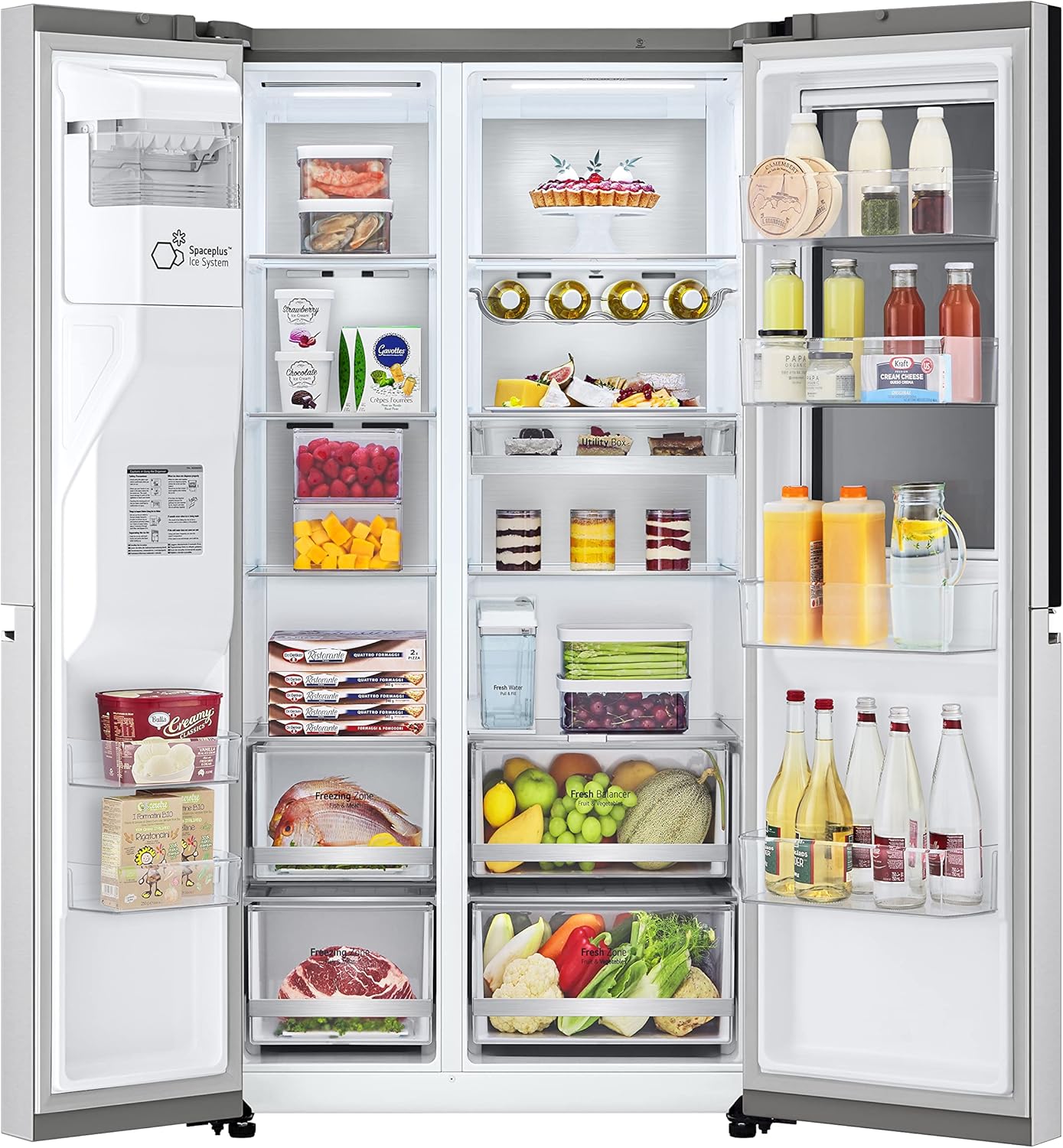 LG GSGV81PYLL Side by Side Kühlschrank, Klasse E, 635 L, Instaview, Kühlschrank mit Gefrierfach, Eis-, Crushed Ice- Wasserspender, Total NoFrost, Smart Inverter Kompressor, Wi-Fi
