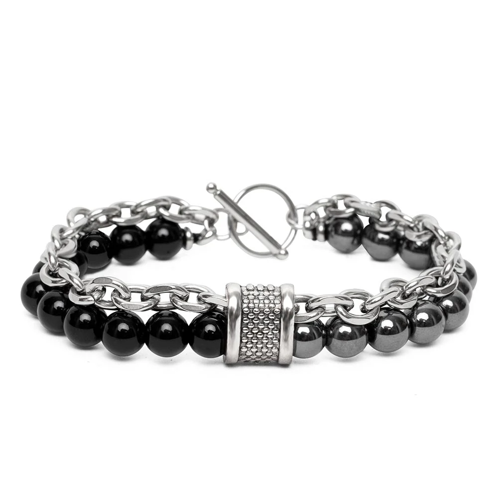 Balans Armband - Hematiet & Onyx - RVS Schakelarmband