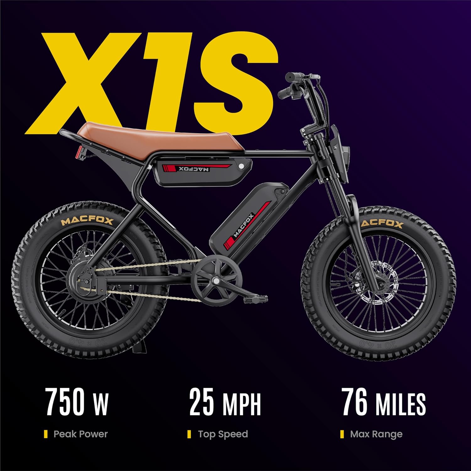 MACFOX Electric Bike for Adults Wheelies with 750W/500W Motor and 48V Ebike Battery, 20 Fat Tire Electric Dirtbike with Dual Disc Brakes and Shock Absorbers for Mountains, Road (US Warehouse)