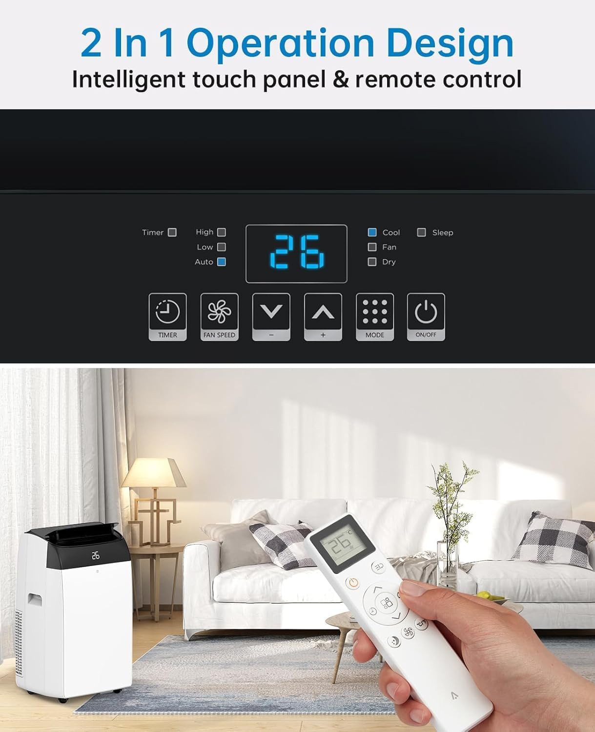 Leises 4-in-1 Mobiles Klimagerät 12000 BTU | Kühlen/Ventilieren/Entfeuchten/Follow-Me | Für Räume Bis 43–51㎡ Abluftschlauch+Digitaldisplay+Fernbedienung+24h-Timer