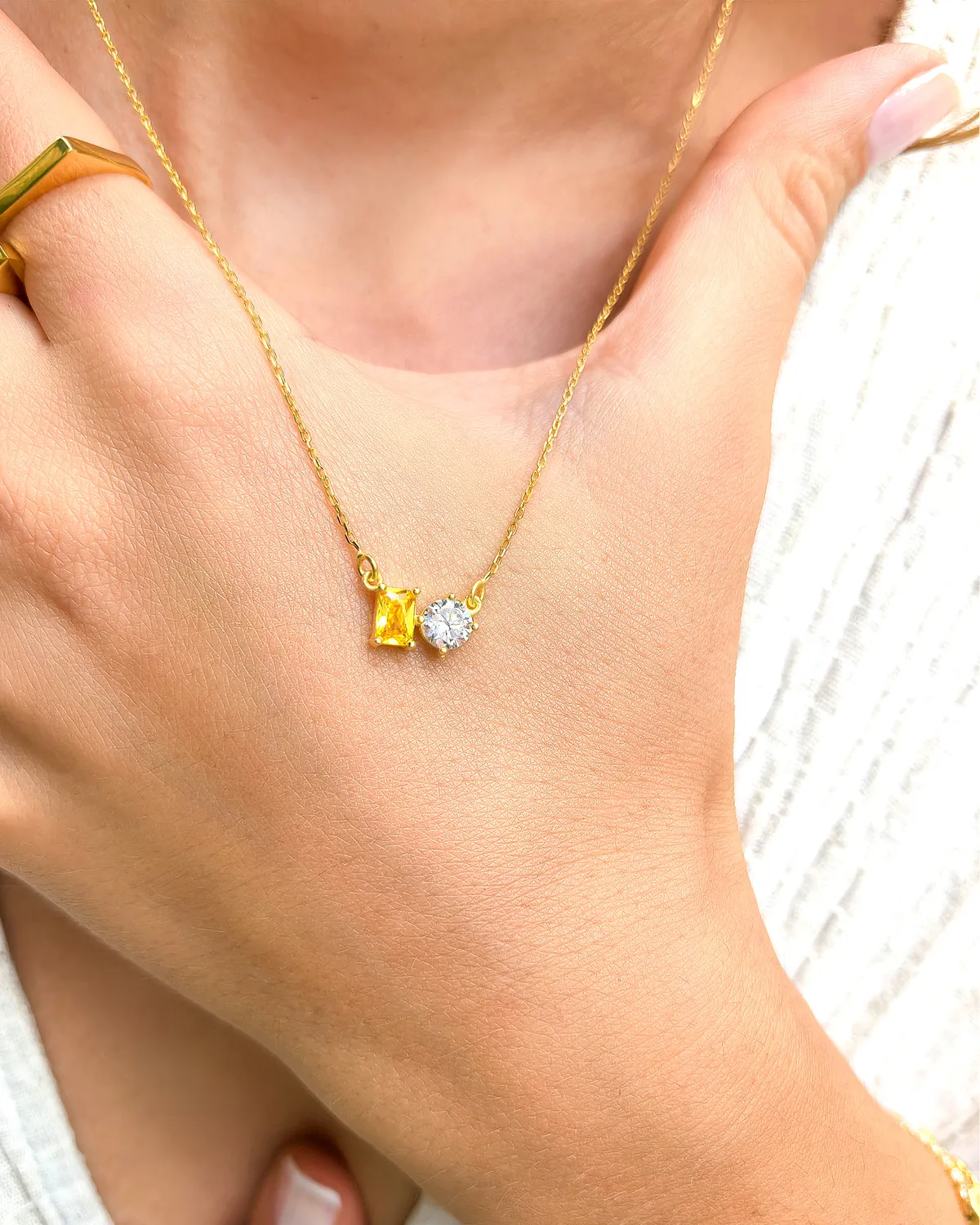 Dual Soul Birthstone Necklace – 18K Gold