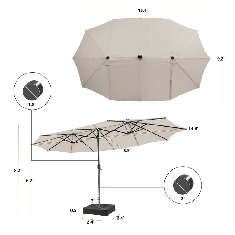 Eletriclife 15 Feet Double-Sided Patio Umbrella with 48 LED Lights
