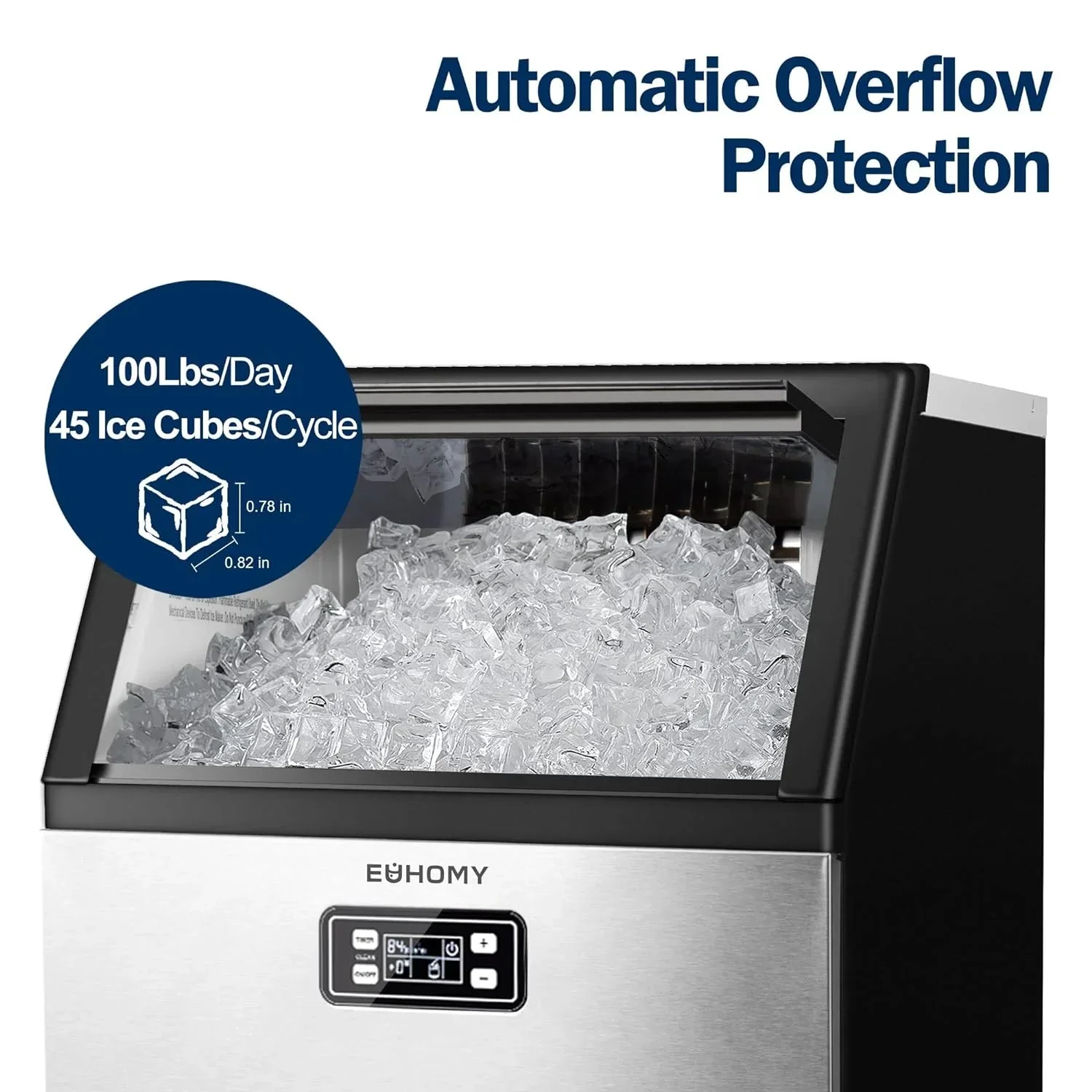 EUHOMY Commercial Ice Maker Machine, 100lbs/24H Stainless Steel Under Counter