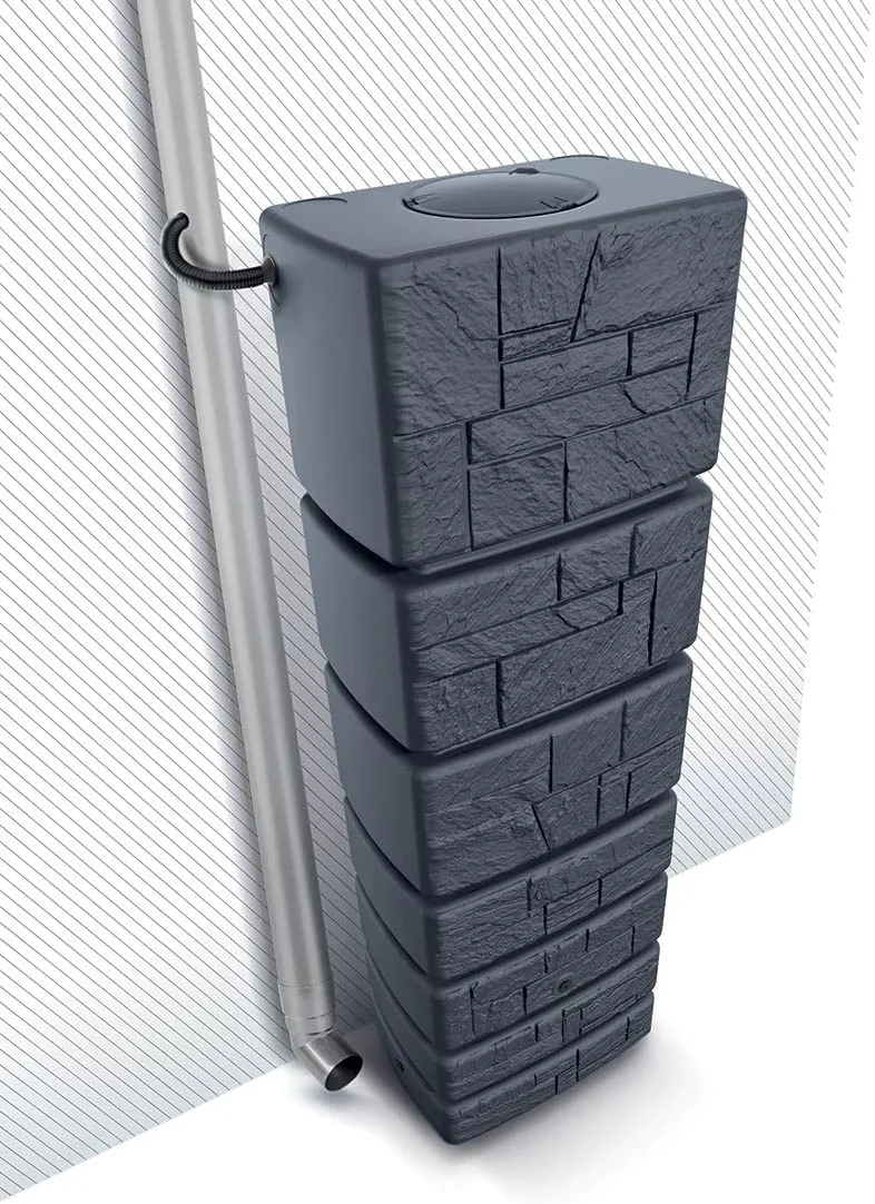 2025 Depósito de Agua de Lluvia Tower Stone – Citerna 350-500 L con Diseño Decorativo de Piedra