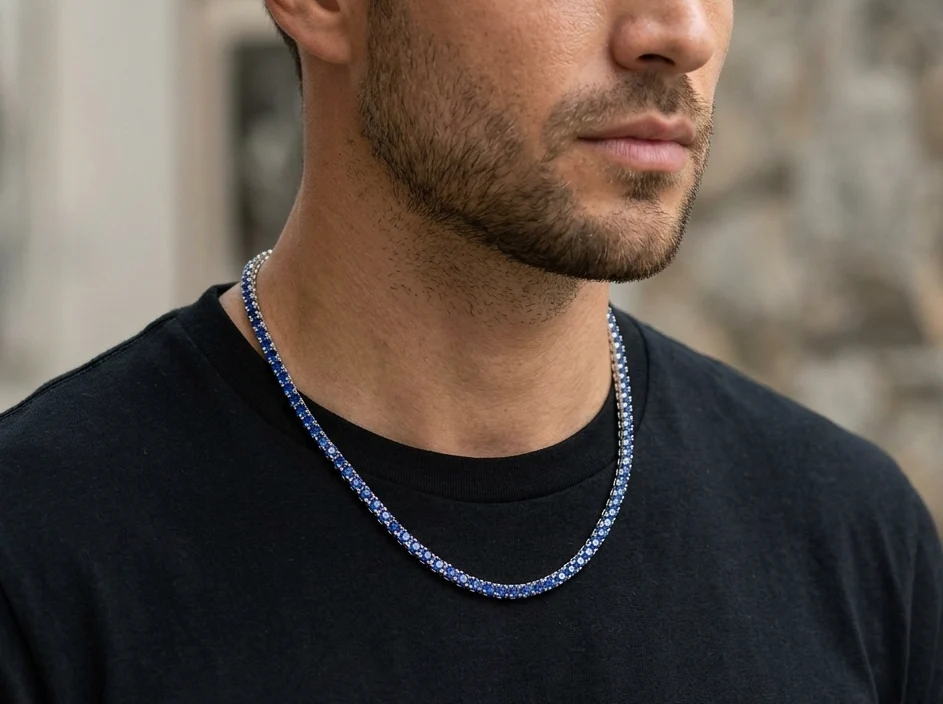 Big Daddy 4MM Silver Blue Tennis Iced Out Chain