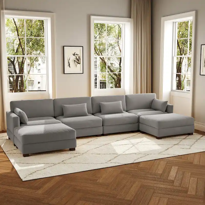 6-Piece U Shaped Couch Modular Sectional Sofa with Ottoman
