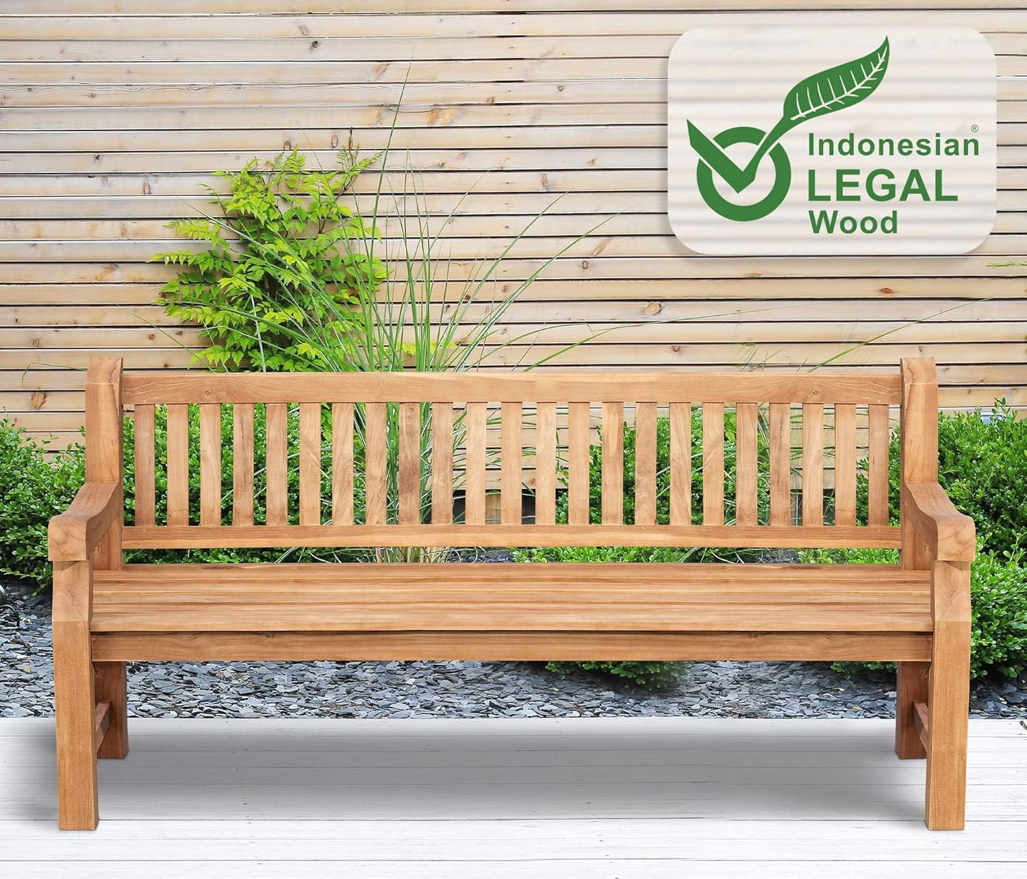 CLP Teakbank Jackson V2 I Wetterfeste Holzbank mit Rückenlehne I Stabile Gartenbank aus massivem Teakholz, Farbe:Teak, Größe:200 cm