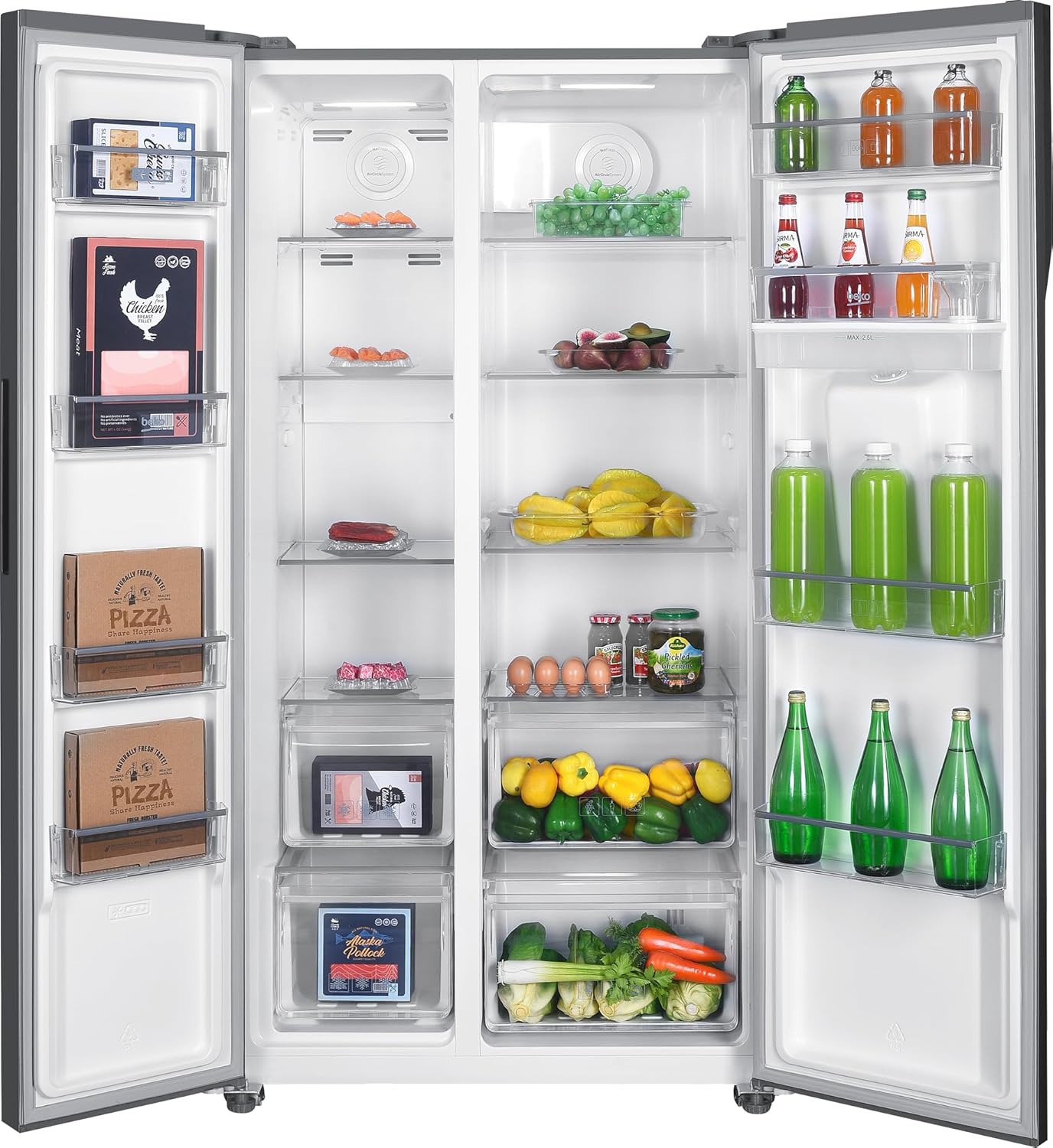 Beko GNO5322WDXPN Side-by-Side, Kühlschrank, Gefrierschrank, 532 l Gesamtvolumen, 347 Liter Kühlbereich, 185 Liter Gefrierbereich, Multifunktionsdisplay, NoFrost, Wasserspender, Edelstahl