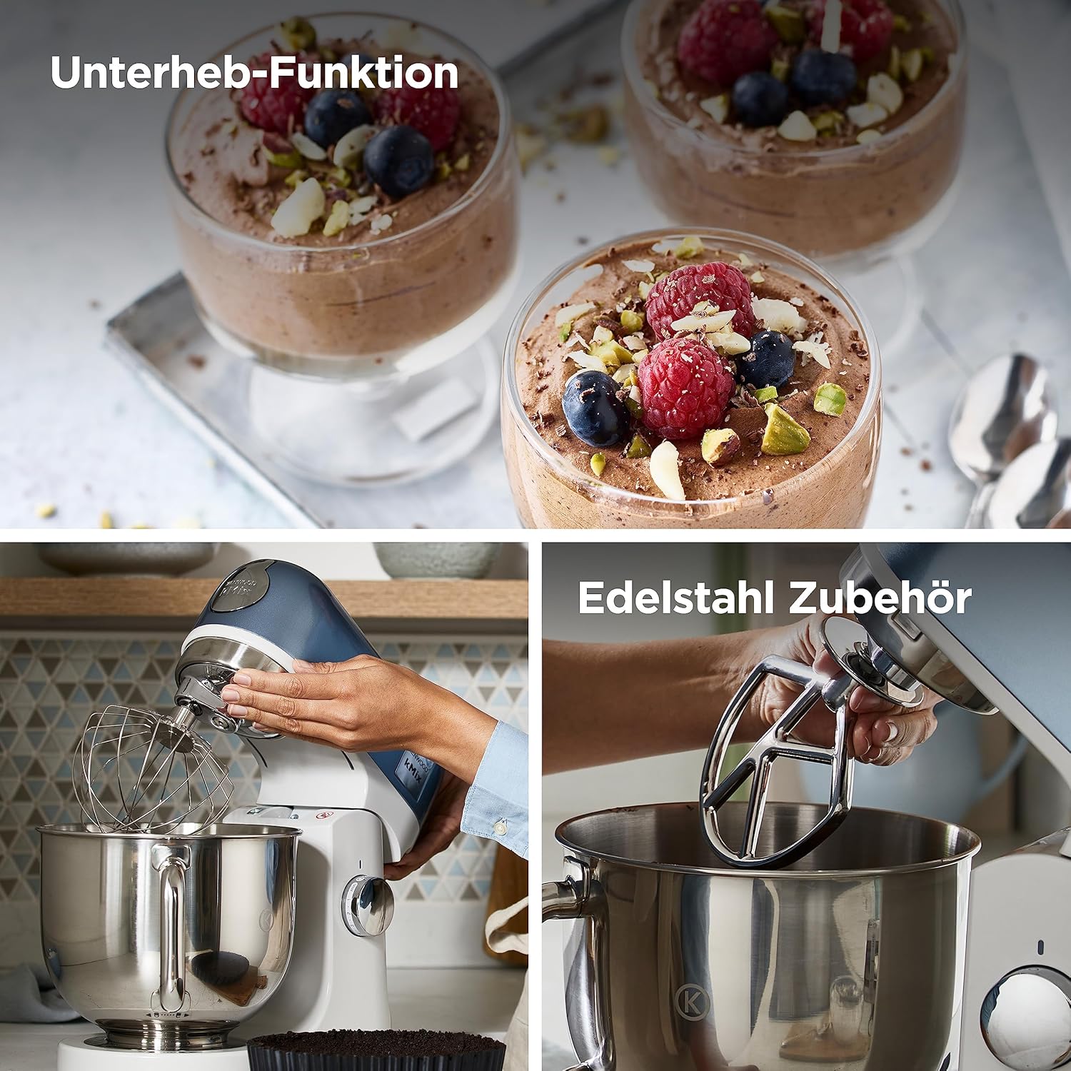 Kenwood kMix KMX750RD Küchenmaschine, 5 l Edelstahl Schüssel, Safe-Use-Sicherheitssystem, Metallgehuse, 1000 Watt, inkl. 3-Teiligem Patisserie-Set und Spritzschutz, Rot