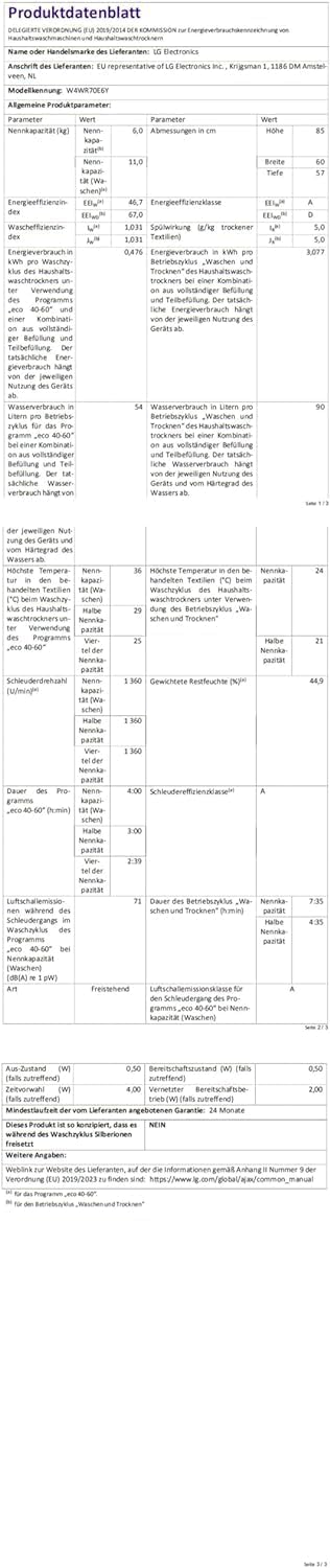 LG V7WD107H2E, Klasse E, Frontlader-Waschtrockner 10,5 - 7 kg, 1400 U/min, AI Direct Drive, Wi-Fi, Tiefenreinigung mit Dampf, TurboWash, Größere Kapazität, 62 x 60 x 85 cm ꟷ Weiß