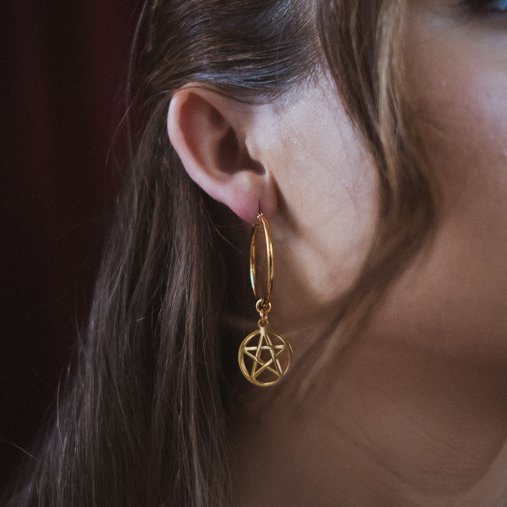 Gold Pentacle Hoop Earrings