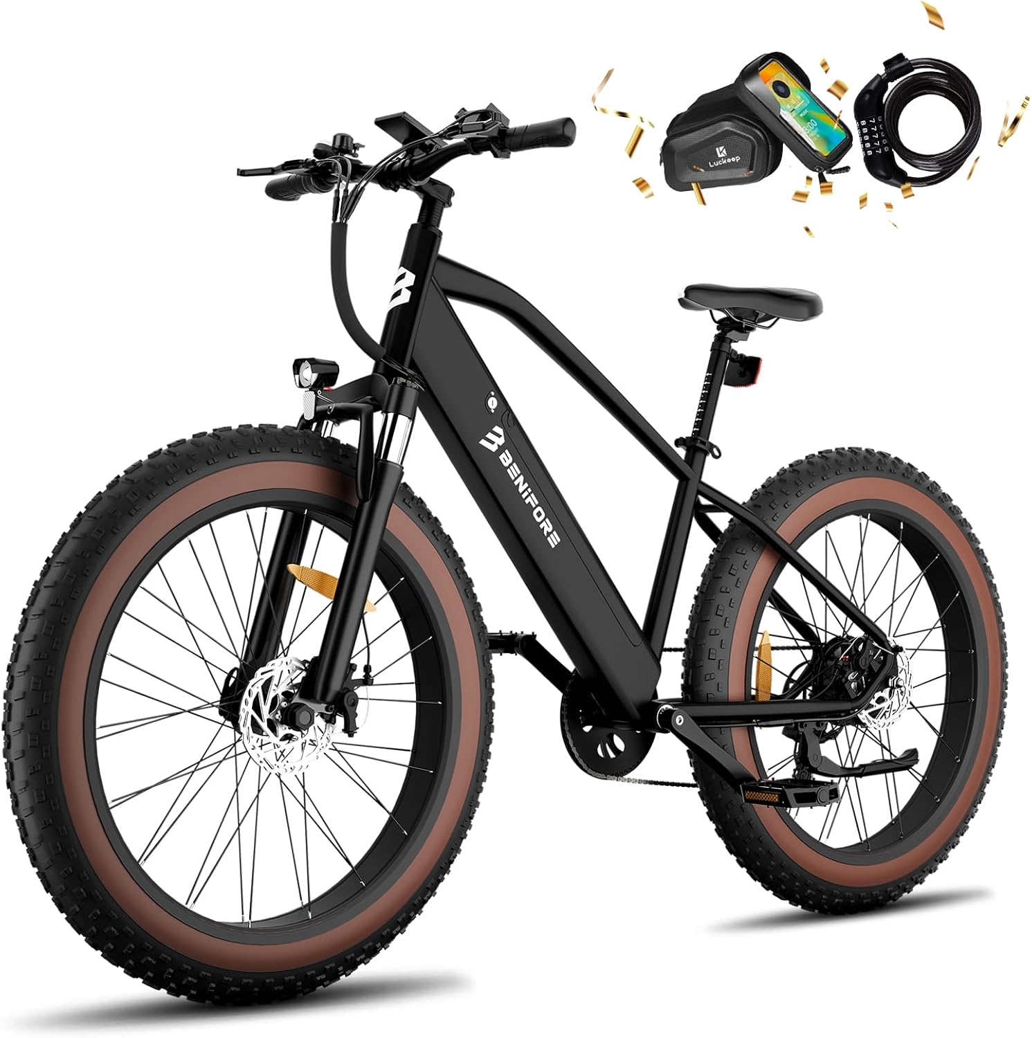 Luckeep Electric Bike for Adult 1400W Peak,72 Miles 28 MPH, 48V 720WH Battery 26 Fat Tire Mountain EBikes with Hydraulic Suspension, 7-Speed, Lightweight E-Bike for Men UL Certified Electric Bicycles