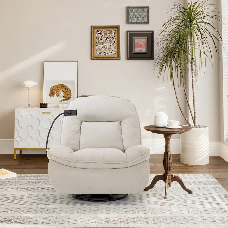 Clihome Adjustable Swivel Chenille Recliner with Phone Holder