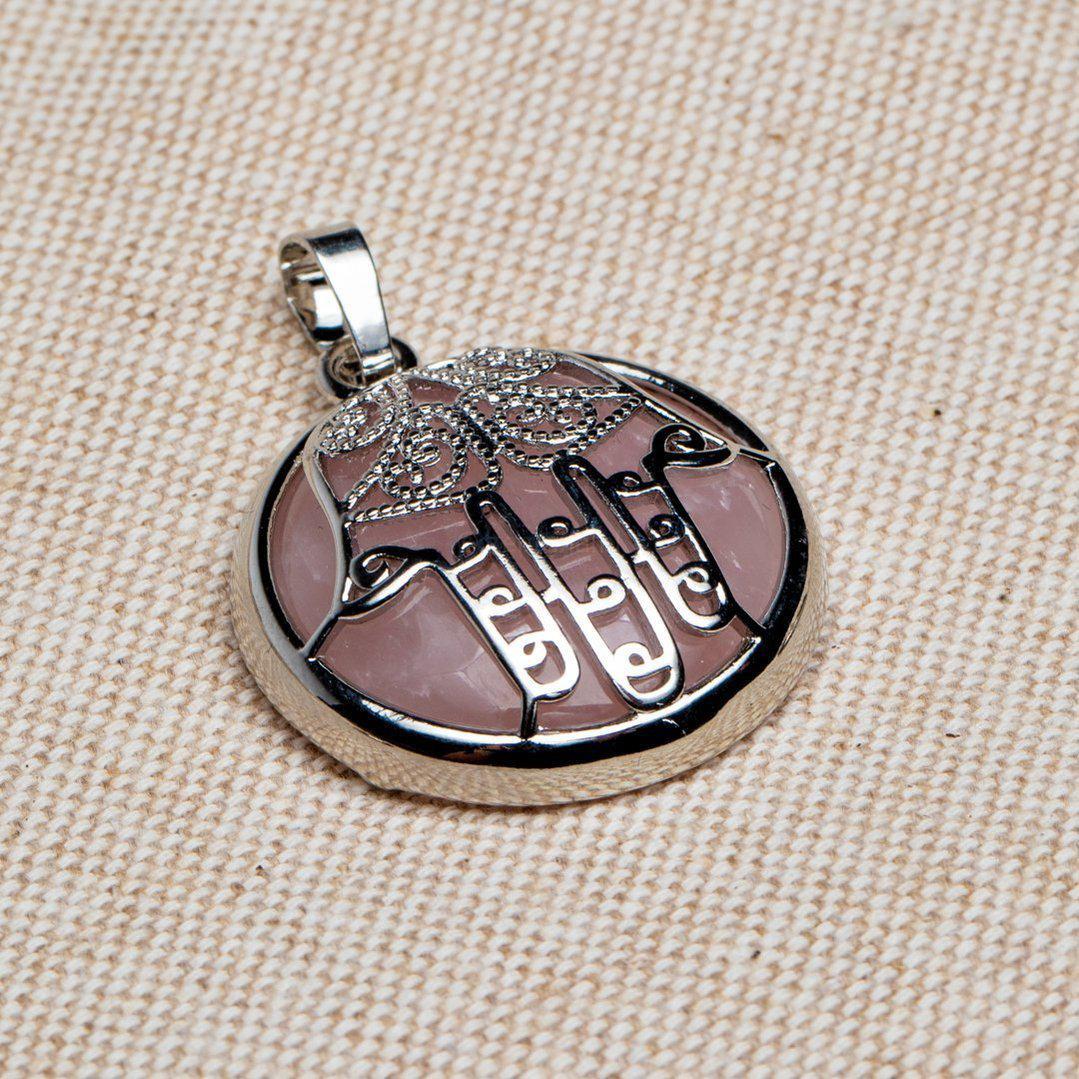Ketting Hanger - Hamsa Gelukshandje - Rozenkwarts Edelsteen - Geluk