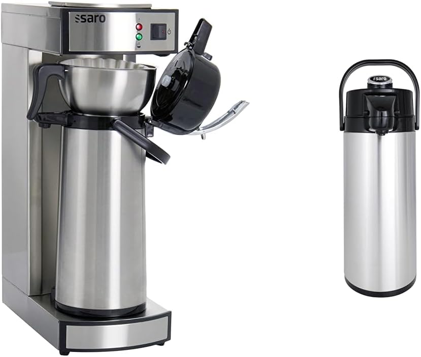 Saro Thermo Kaffeemaschine mit Korbfilter und Thermoskanne Industriekaffeemaschine mit Pumpkanne (2,2 Liter, ca. 10 Tassen Kaffee, Brüh- & Warmhaltefunktion), silber