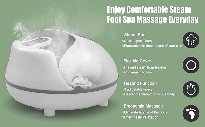 Eletriclife Steam Foot Spa Bath Massager Foot Sauna Care with Heating Timer Rollers