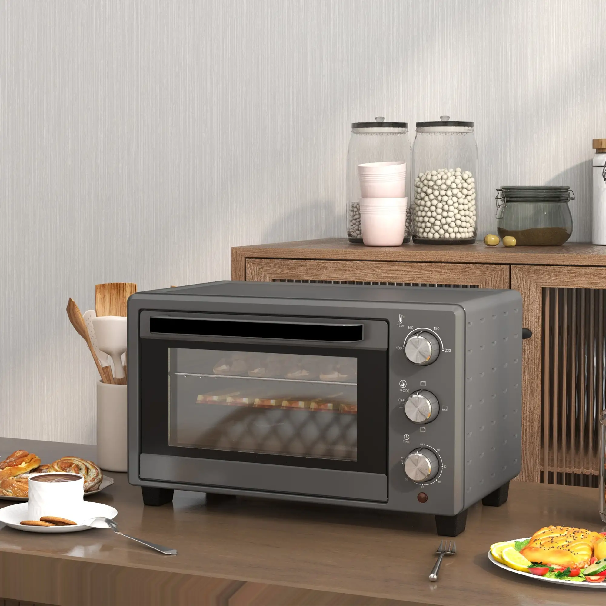HOMCOM Minibackofen vielseitig kochen präzise Temperaturregelung Edelstahl