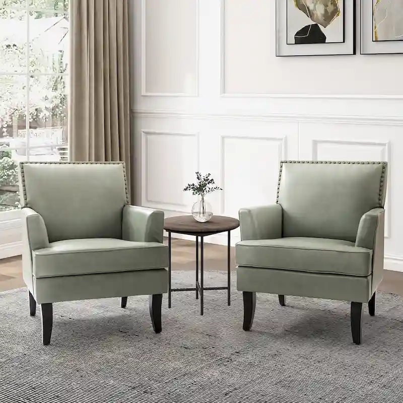 Nileus Set of 2 Modern Classic Polyester Accent Chairs with Solid Wood Legs by HULALA HOME