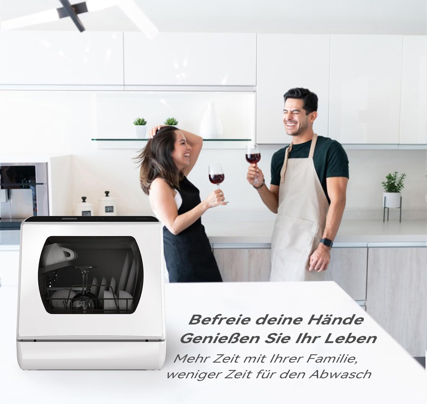 Hermitlux Mini Geschirrspüler, Spülmaschine für 4 Bestecksätze, 5 Liter Wassertank, 6 Programme Mini Tischgeschirrspüler, Perfekt für Wohnungen, Schlafsäle, Camping, Weiß