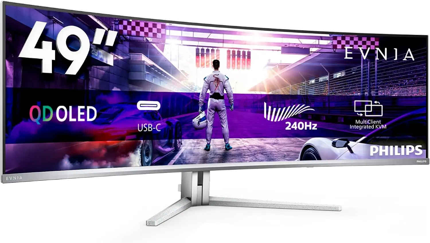 Monitor Philips Evnia 49M2C8900, para juegos Curvo OLED DQHD de 49 pulgadas, 240 Hercios, 0,03ms GtG, HDR400, Ambiglow (5120x1440, HDMI 2.1, blanco