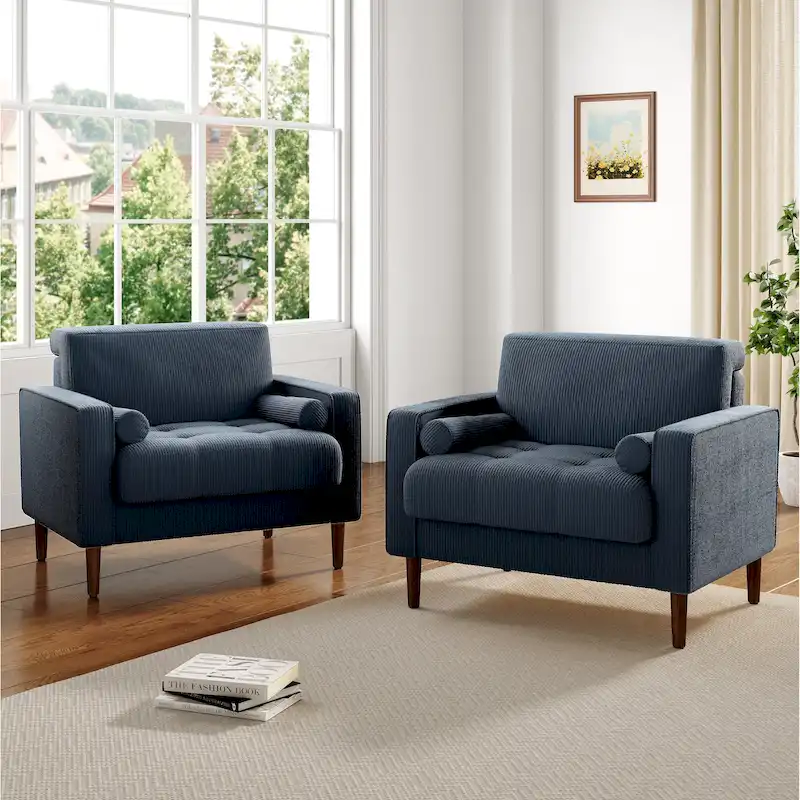 Set of 2 Modern Wide Armchairs in Corduroy - Accent Chairs