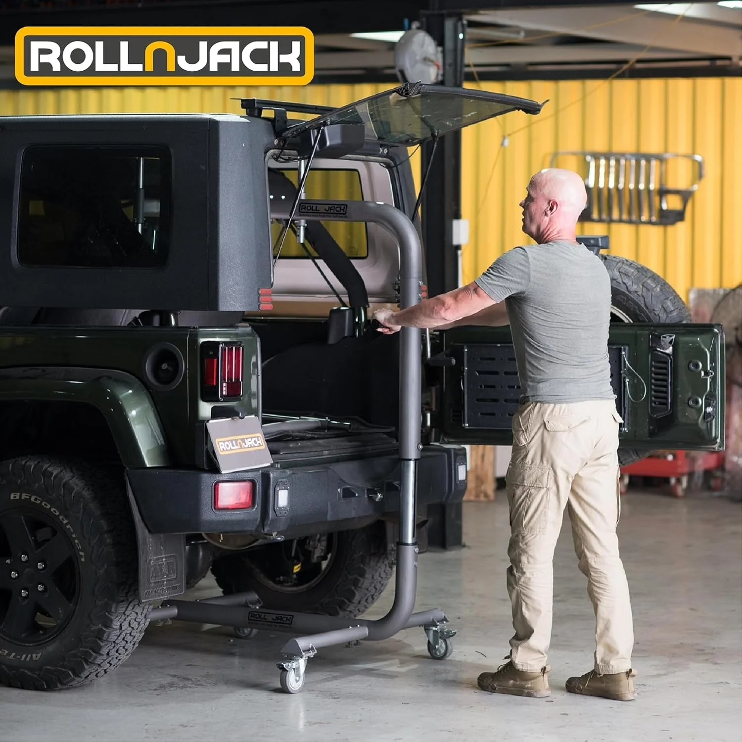 Hardtop removal jack for Jeep Wrangler, one-person system
