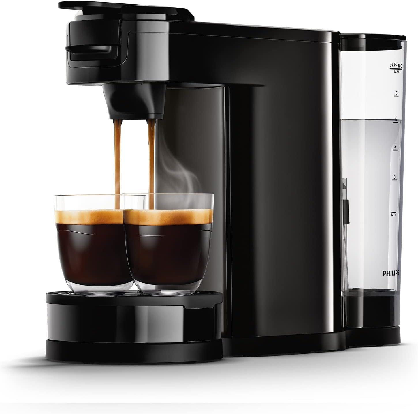 Philips Senseo Switch Pad- und Filterkaffeemaschine, 2-in-1-Brühtechnologie, 1-Liter-Wasserbehlter, 7 Tassen in einem Durchgang, Klavierlackschwarz (HD6592/64)