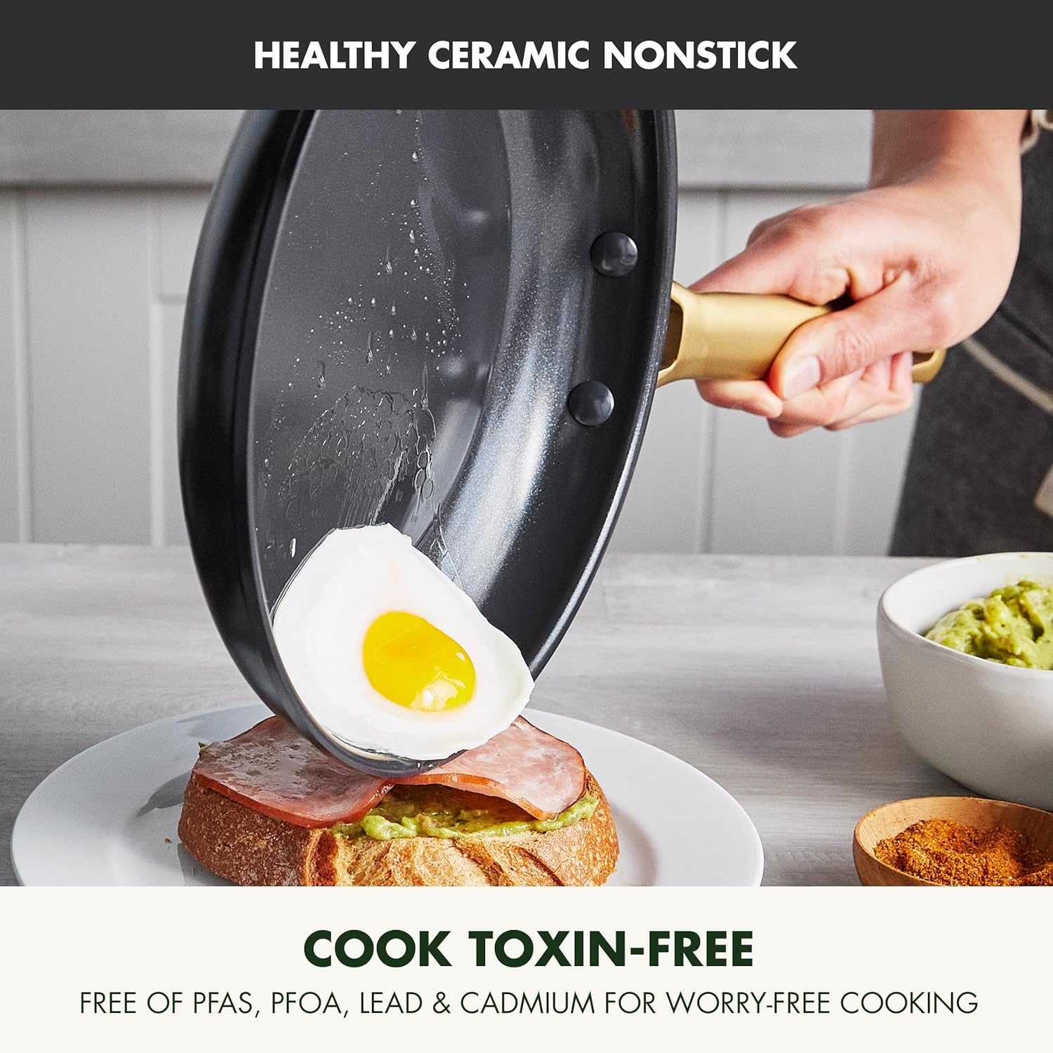 Reserve Hard Anodized Healthy Ceramic Nonstick 10 Piece Cookware Pots and Pans Set, Gold Handle, PFAS-Free, Dishwasher Safe, Oven Safe, Black
