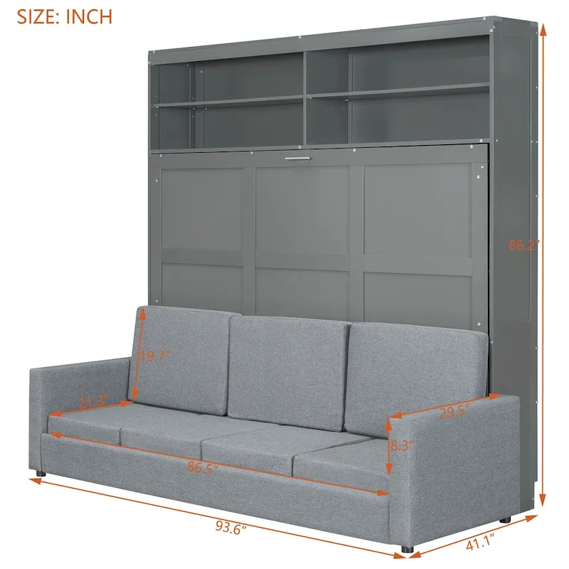 Queen Murphy Bed with Sofa - 2-in-1 Design, Storage Solutions & Dual-Piston Mechanism