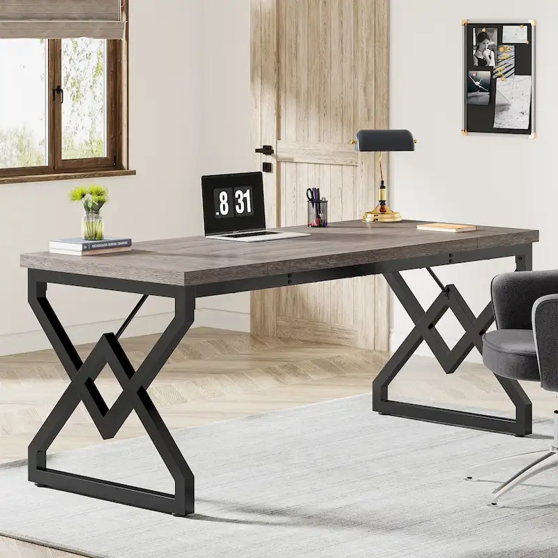 Executive Desk – Large Modern Office Workstation with Thick Wood Top