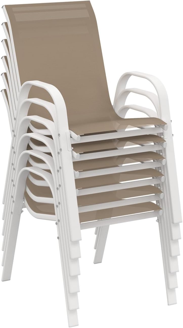 IDMarket - Muebles de Jardín Madrid Mesa 240 CM y 10 sillas apilables Blanco y Beige