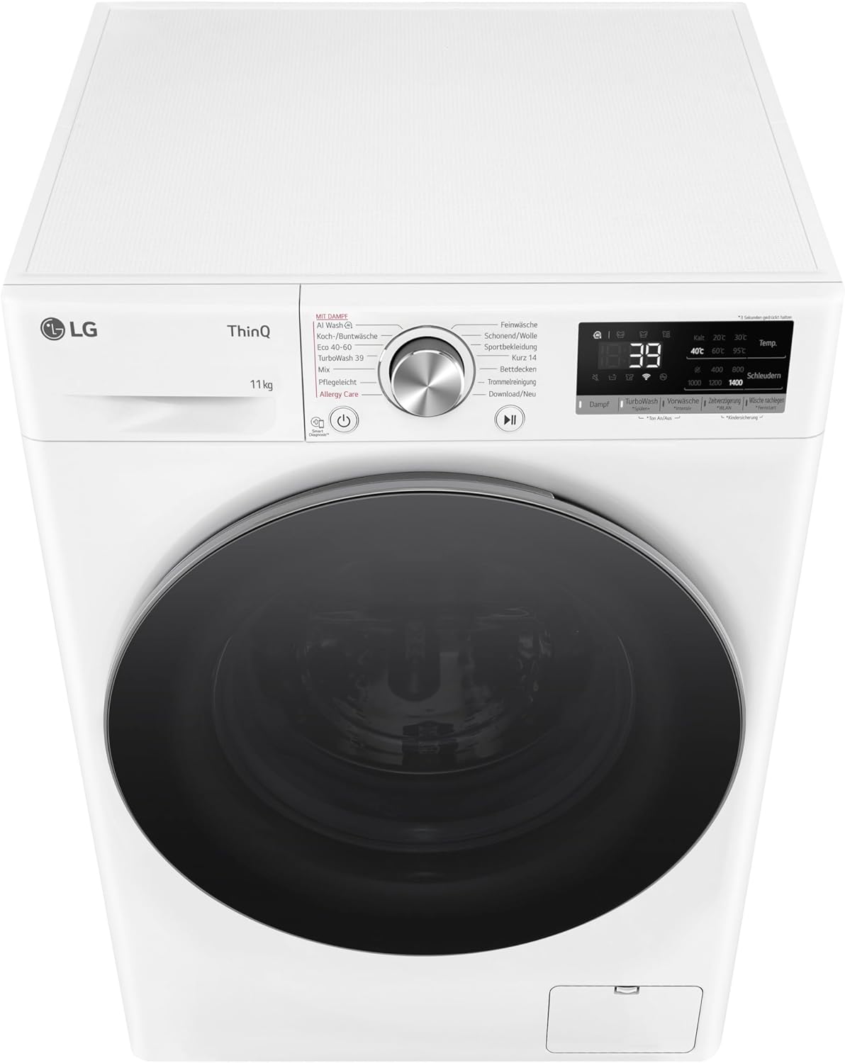 LG F4WV7080, Klasse A, Frontlader-Waschmaschine 8 kg, 1400 U/Min, AI Direct Drive, Wi-Fi, Tiefenreinigung mit Dampf, Große Kapazität, TRIPLE A, Außentür aus Sicherheitsglas, 62 x 60 x 85 cm ꟷ Weiß