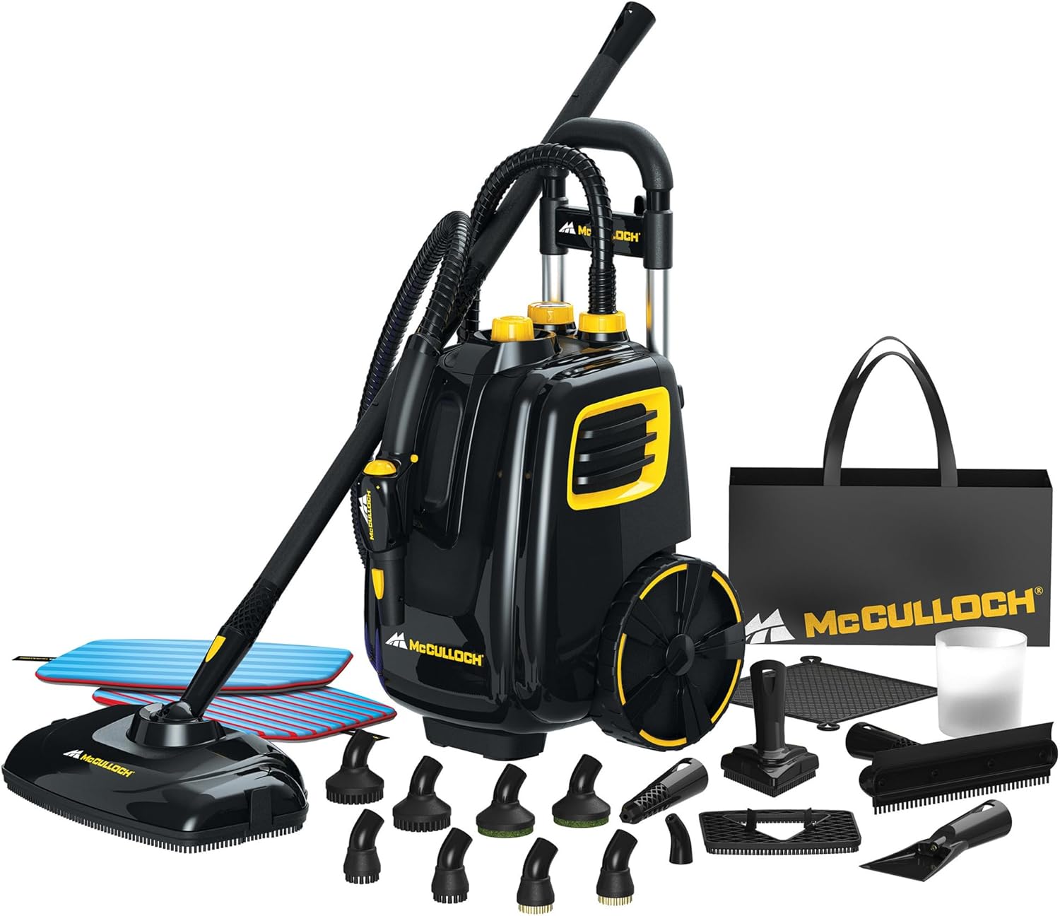 McCulloch MC1385 Deluxe Canister Steam Cleaner – 120-Min Steam, 1892.71 ml Tank, Upright Design – Designed for Australian Conditions – Compatible with Indoor & Outdoor Surfaces
