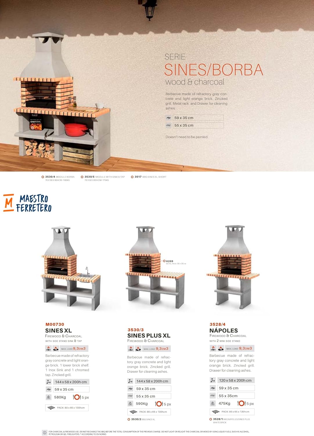 MOVELAR - Prefabricated Wood and Charcoal Barbecue Model Sines XL (Grey, Orange - 144 x 58 x 200 cm) REF: 3530/3 - Outdoor Kitchen for Garden or Patio