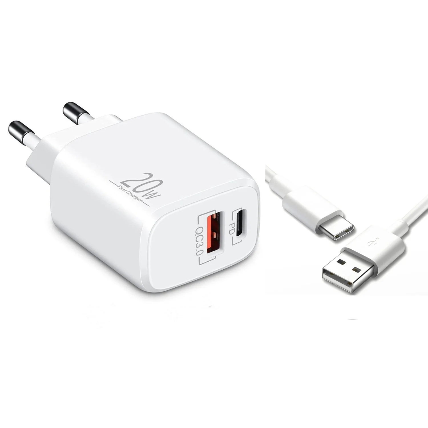 Schnellladegerät USB-C + USB-A Dual Netzteil Universal mit Kabel