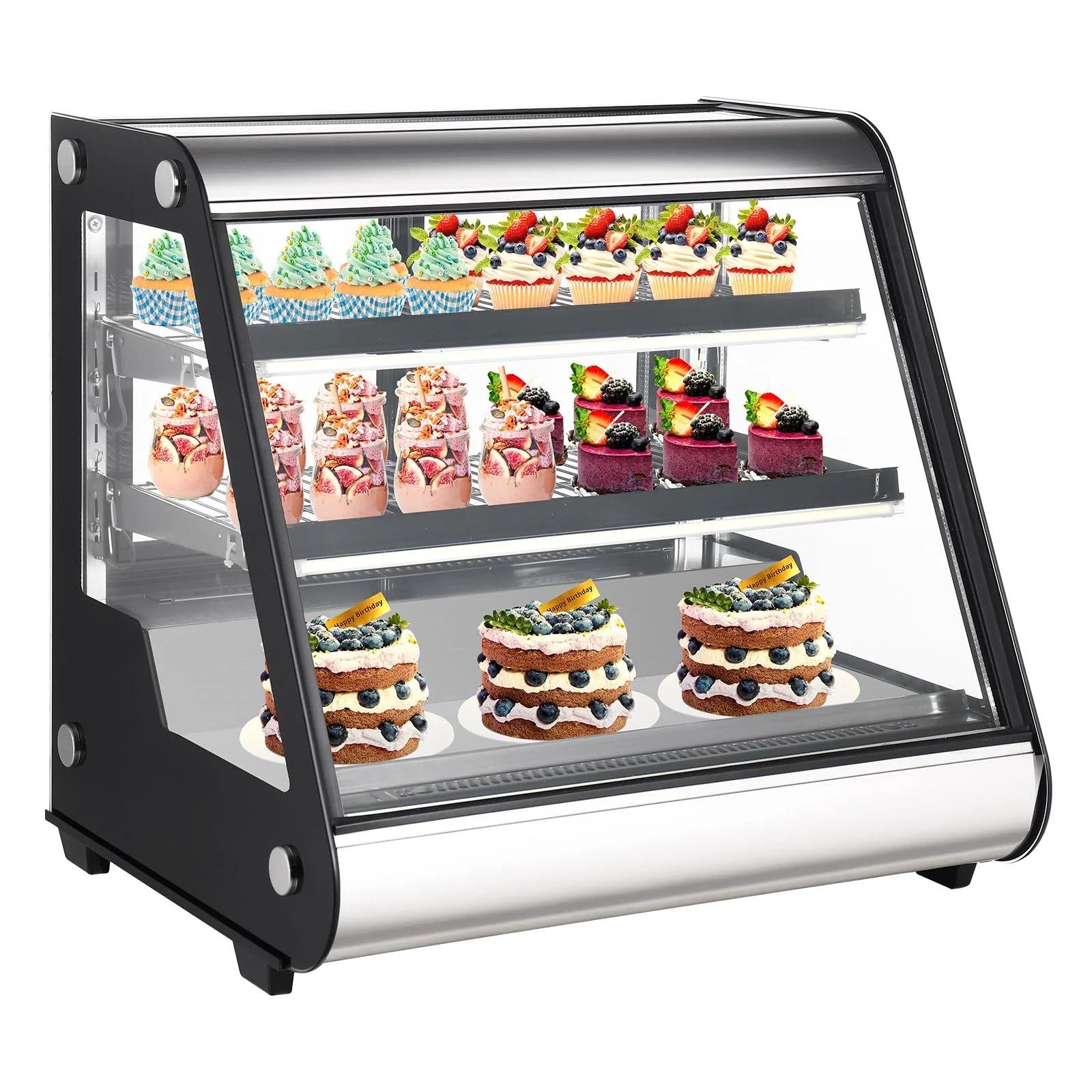 2026 Nuevo vitrina refrigerada comercial de exhibición 130L (4.6 pies cúbicos) con descongelación automática, vidrio templado e iluminación LED para uso en mostrador