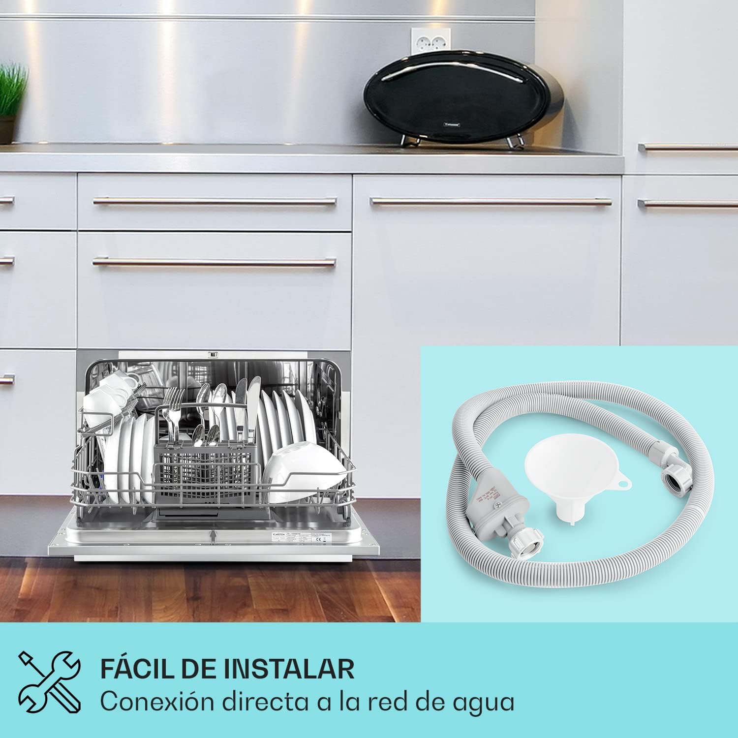 Lavavajillas Klarstein para Encimera Pequeña, Mini Lavavajillas 6 Cubiertos Portátil en Mesa Silenciosa, 6 Programas de Lavado, Lavavajillas Compacto para Uso en Hogar y Oficina