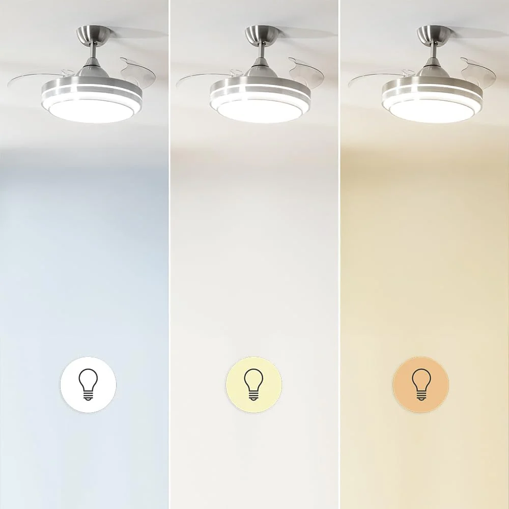 Ventilador de Techo Cecotec con Aspas Retráctiles y Lámpara Invisible EnergySilence Aero 4280 de Acero, 40 W, Diámetro 42 Pulgadas (106 cm), Temporizador, 3 Tonos de Luz, Función Verano-Invierno