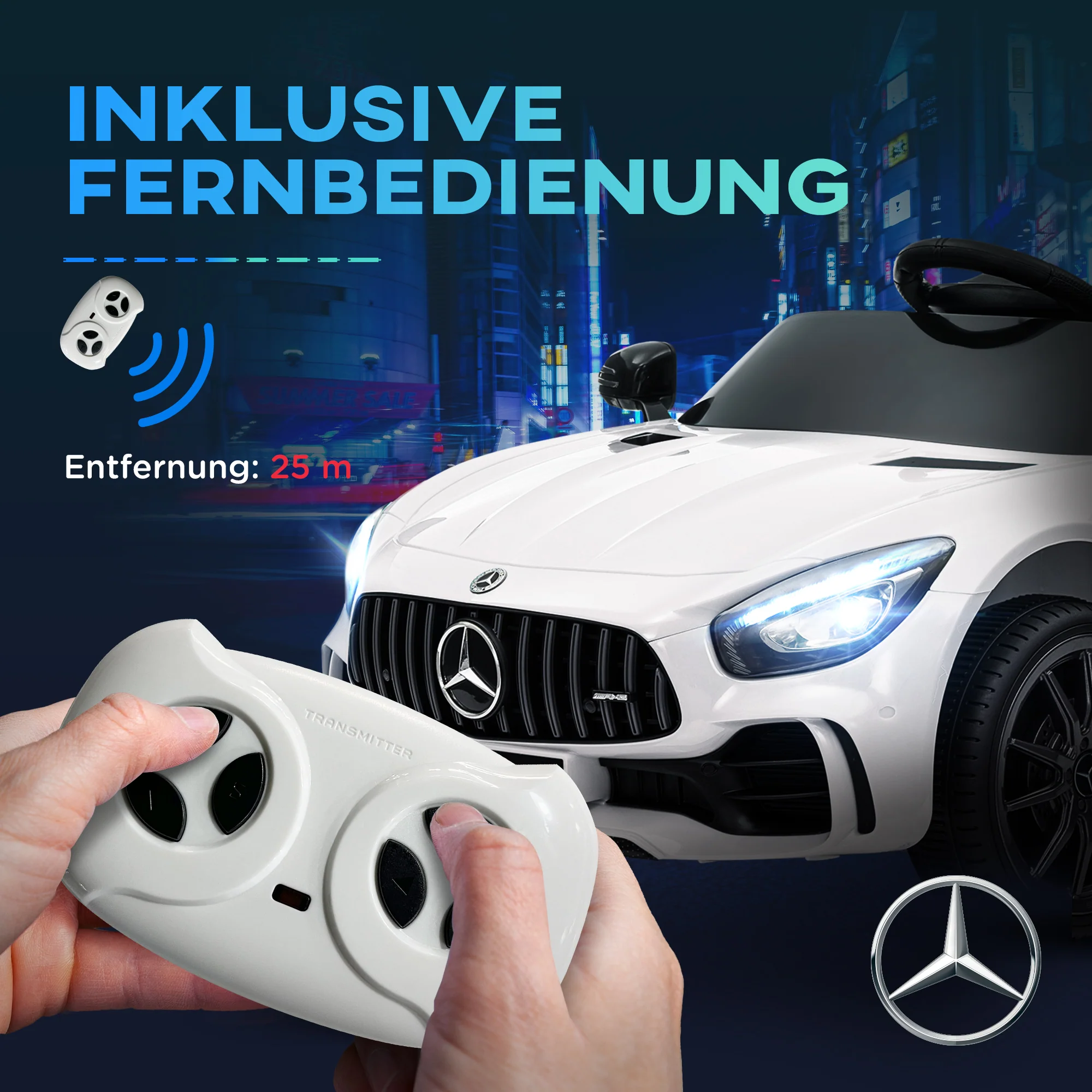 AIYAPLAY Elektrisch Kinderauto, Mercedes, 3-5 km/u, Afstandsbediening, Licht & Muziek, Wit