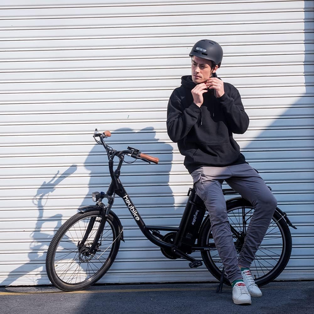 Heybike Cityscape Electric Bike 350W(Peak 500W) Electric City Cruiser Bicycle Up to 40 Miles Removable Battery, 7-Speed and Dual Shock Absorber, 26 Electric Commuter Bike for Adults
