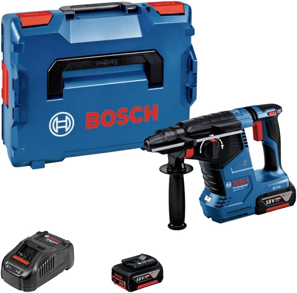 Bosch Professional 18V System Martello perforatore a batteria GBH 18V-24 C (con SDS plus, incl. 2 batterie 5.0 Ah, caricabatteria GAL 1880 CV, L-BOXX)